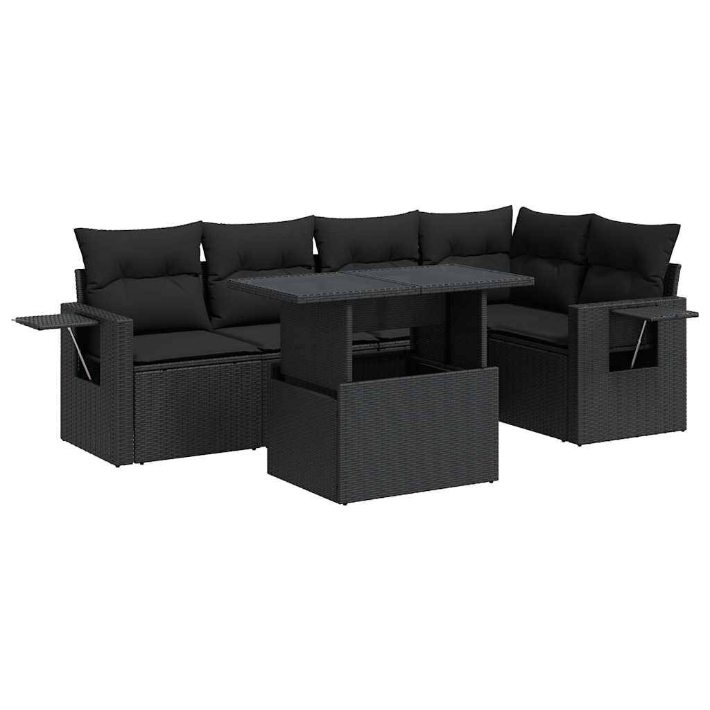 vidaXL 6-tlg. Garten-Sofagarnitur mit Kissen Schwarz Poly Rattan