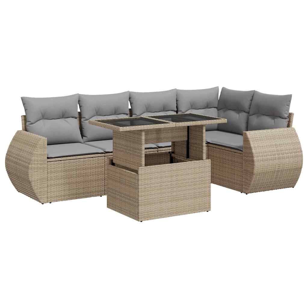 vidaXL 6-tlg. Garten-Sofagarnitur mit Kissen Beige Poly Rattan