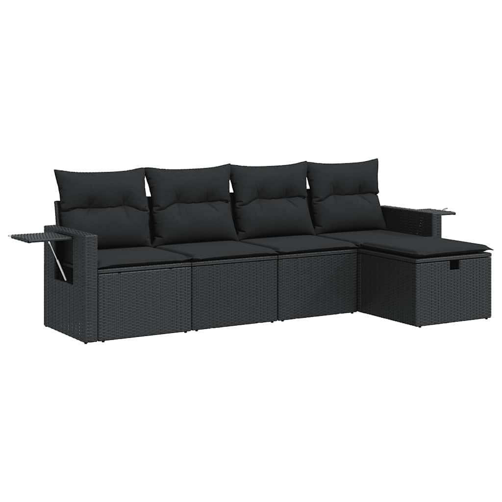 vidaXL 5-tlg. Garten-Sofagarnitur mit Kissen Schwarz Poly Rattan