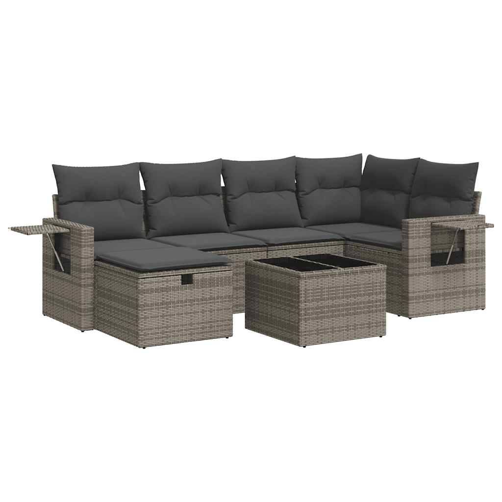 vidaXL 7-tlg. Garten-Sofagarnitur mit Kissen Grau Poly Rattan