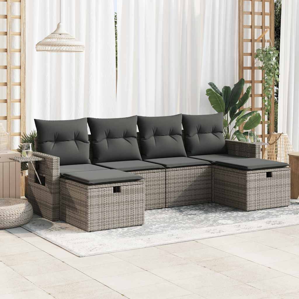 vidaXL 6-tlg. Garten-Sofagarnitur mit Kissen Grau Poly Rattan