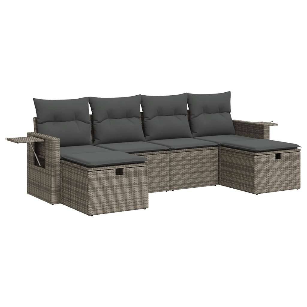 vidaXL 6-tlg. Garten-Sofagarnitur mit Kissen Grau Poly Rattan