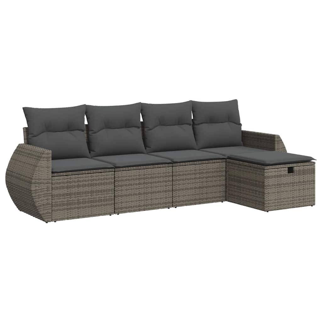 vidaXL 5-tlg. Garten-Sofagarnitur mit Kissen Grau Poly Rattan