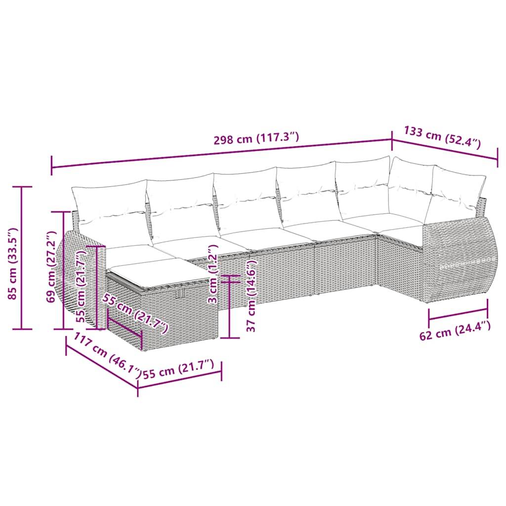 vidaXL 7-tlg. Garten-Sofagarnitur mit Kissen Schwarz Poly Rattan