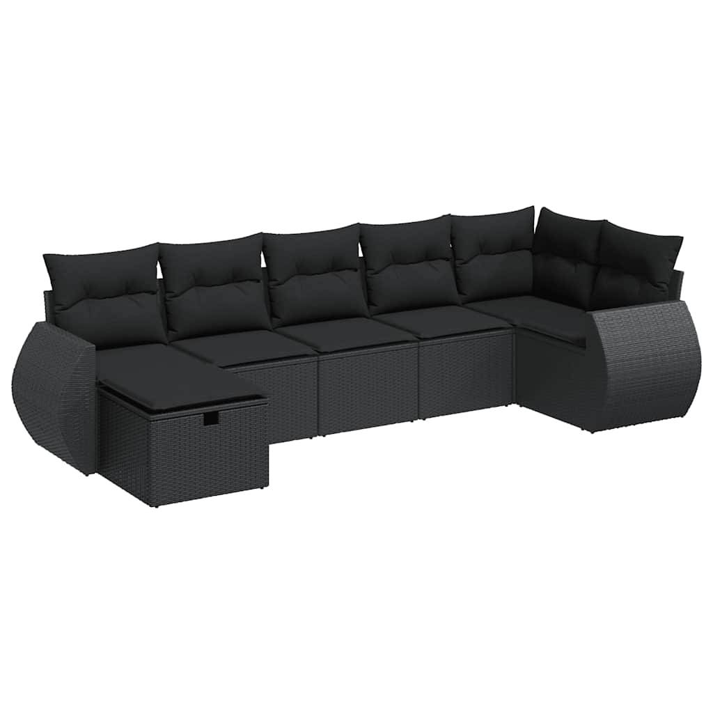 vidaXL 7-tlg. Garten-Sofagarnitur mit Kissen Schwarz Poly Rattan