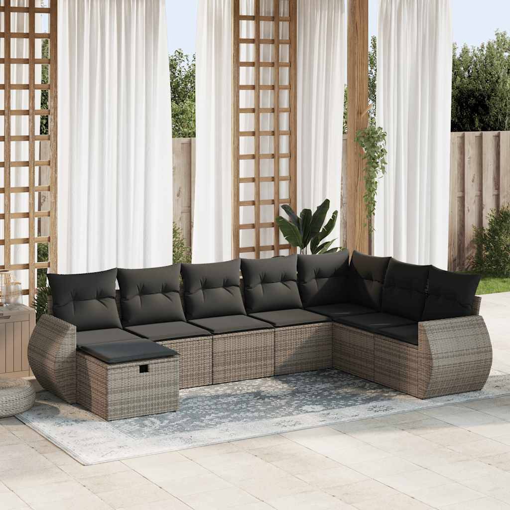 vidaXL 8-tlg. Garten-Sofagarnitur mit Kissen Grau Poly Rattan