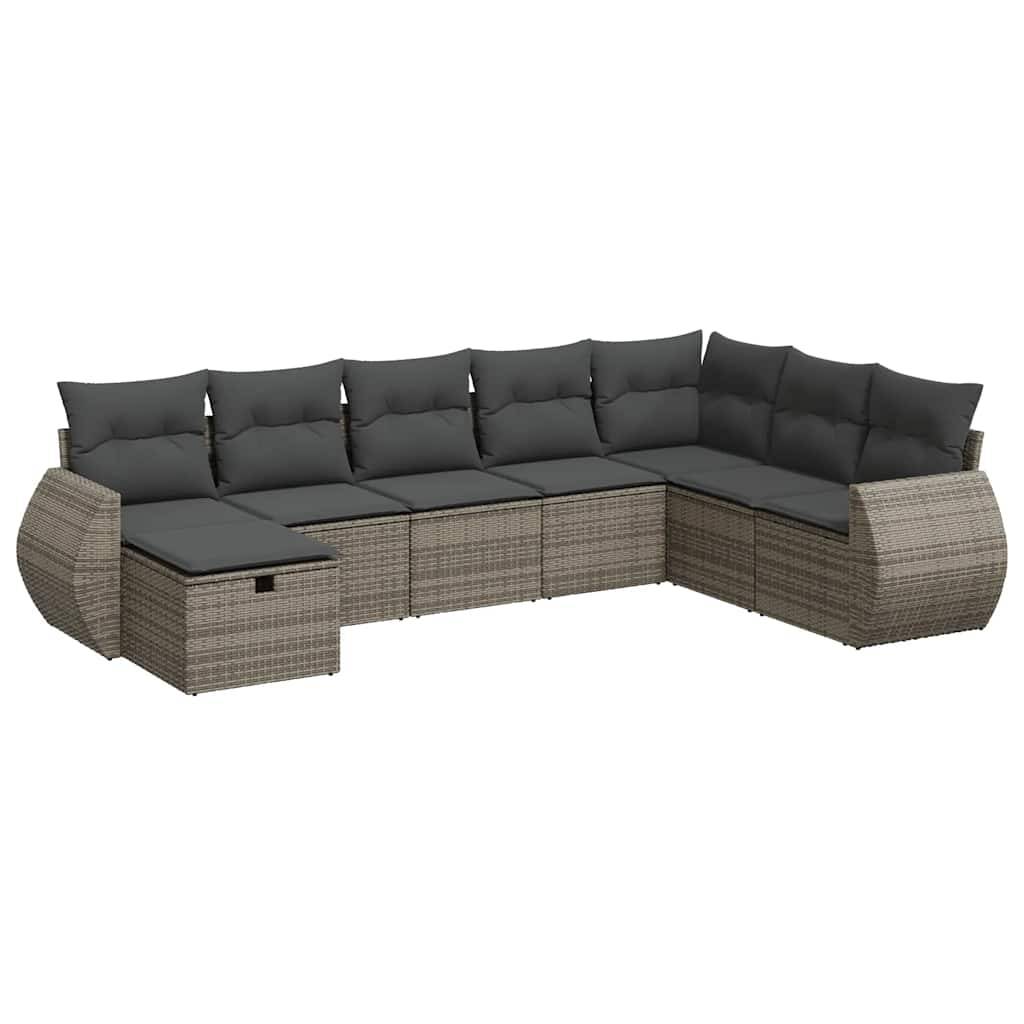 vidaXL 8-tlg. Garten-Sofagarnitur mit Kissen Grau Poly Rattan