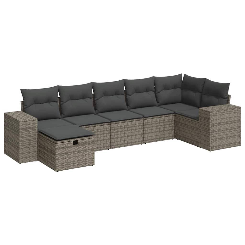 vidaXL 7-tlg. Garten-Sofagarnitur mit Kissen Grau Poly Rattan