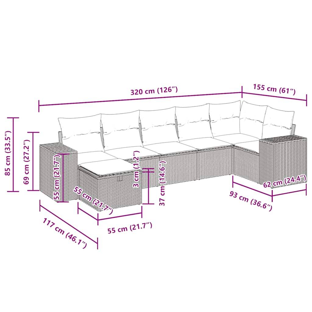 vidaXL 7-tlg. Garten-Sofagarnitur mit Kissen Grau Poly Rattan