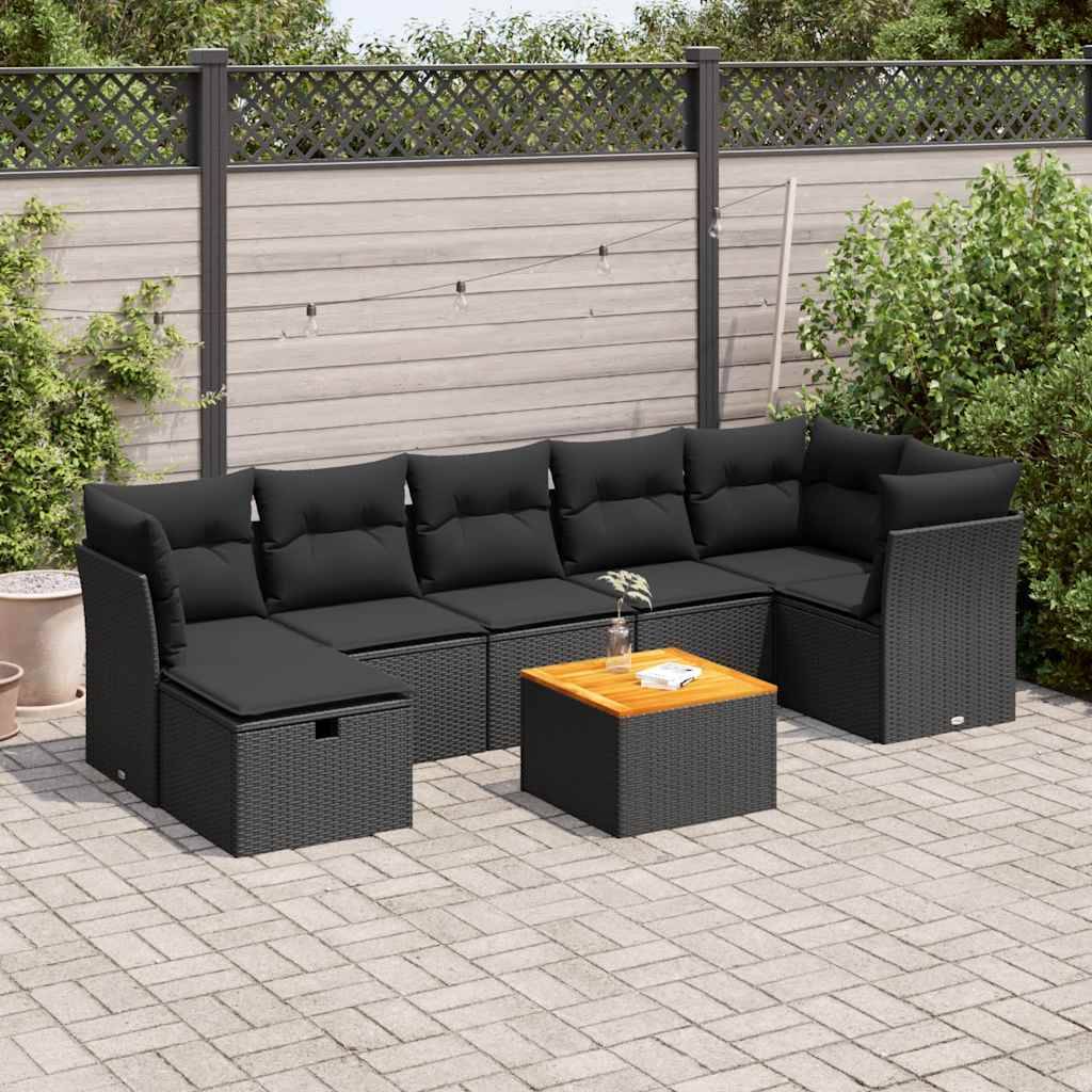 vidaXL 8-tlg. Garten-Sofagarnitur mit Kissen Schwarz Poly Rattan
