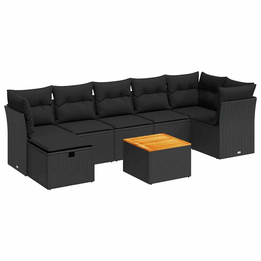 vidaXL 8-tlg. Garten-Sofagarnitur mit Kissen Schwarz Poly Rattan