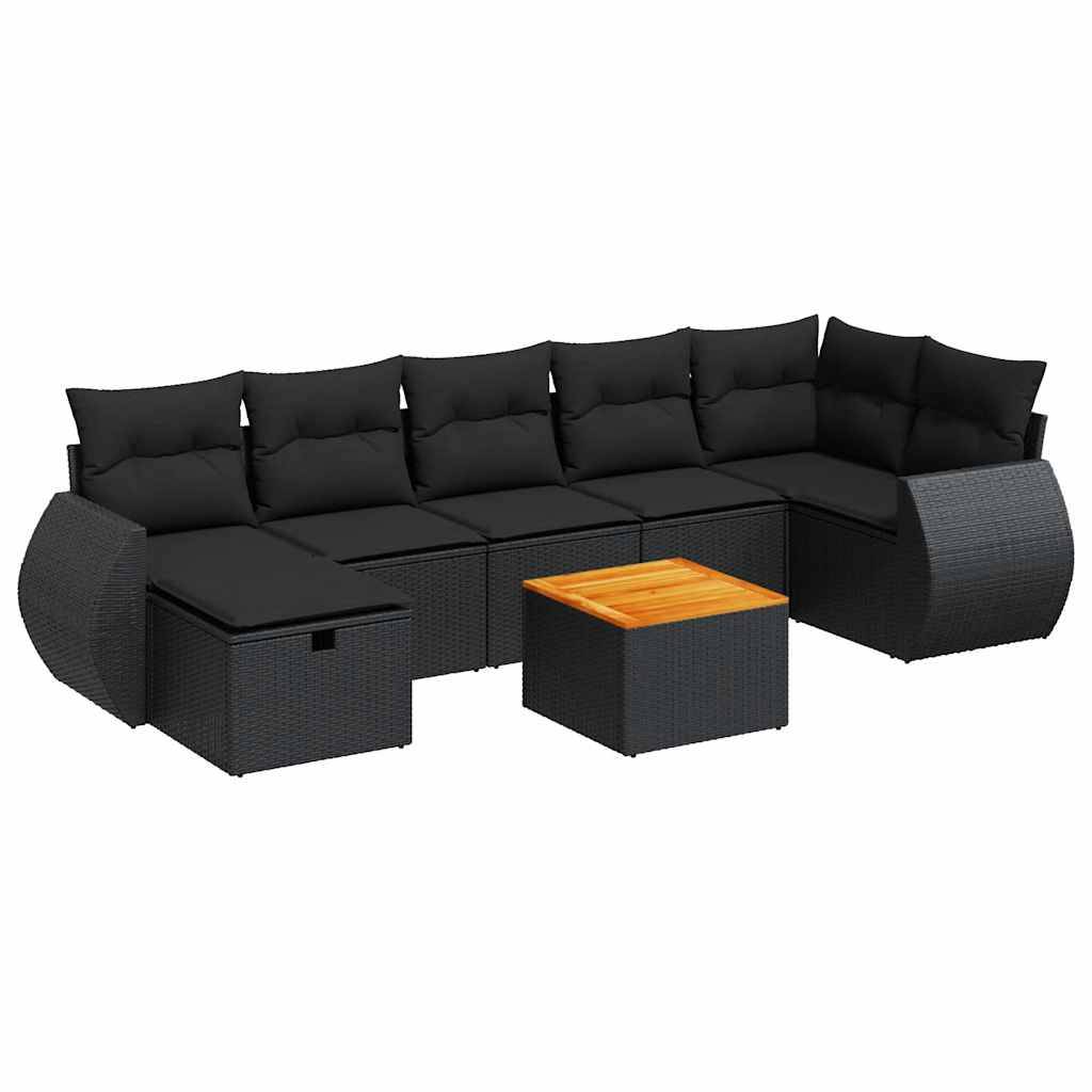 vidaXL 8-tlg. Garten-Sofagarnitur mit Kissen Schwarz Poly Rattan