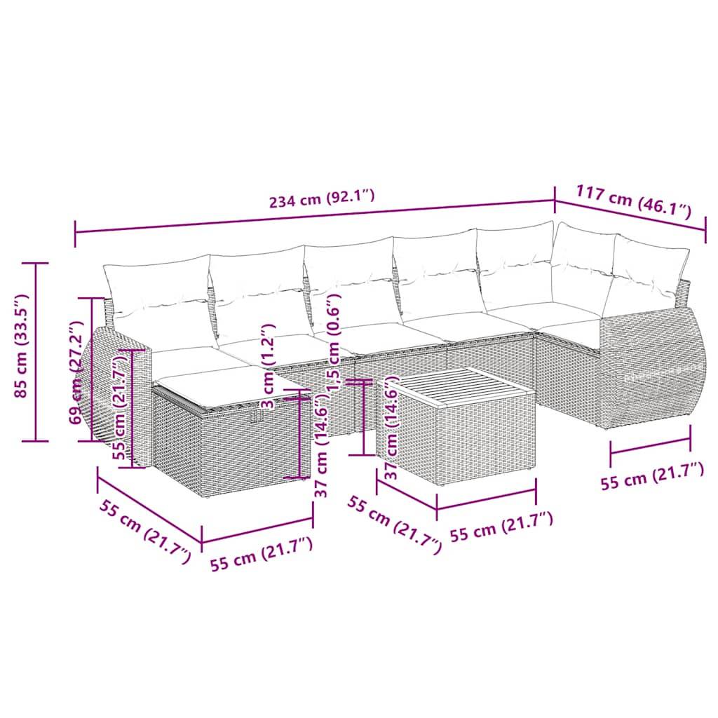 vidaXL 8-tlg. Garten-Sofagarnitur mit Kissen Schwarz Poly Rattan