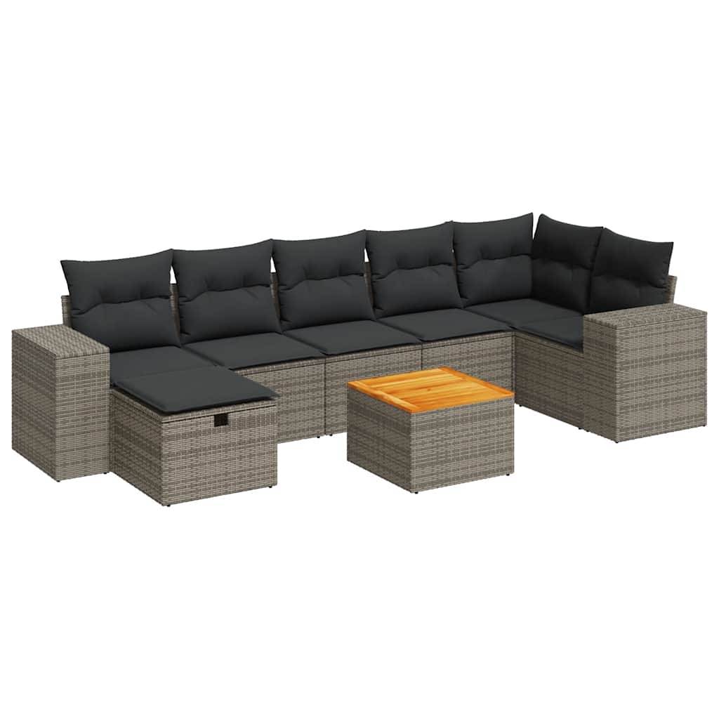 vidaXL 8-tlg. Garten-Sofagarnitur mit Kissen Grau Poly Rattan