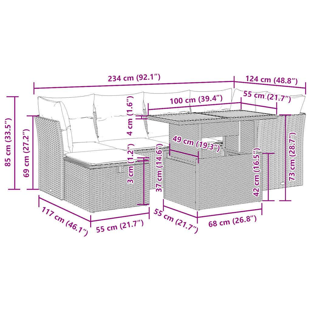 vidaXL 7-tlg. Garten-Sofagarnitur mit Kissen Grau Poly Rattan Akazie