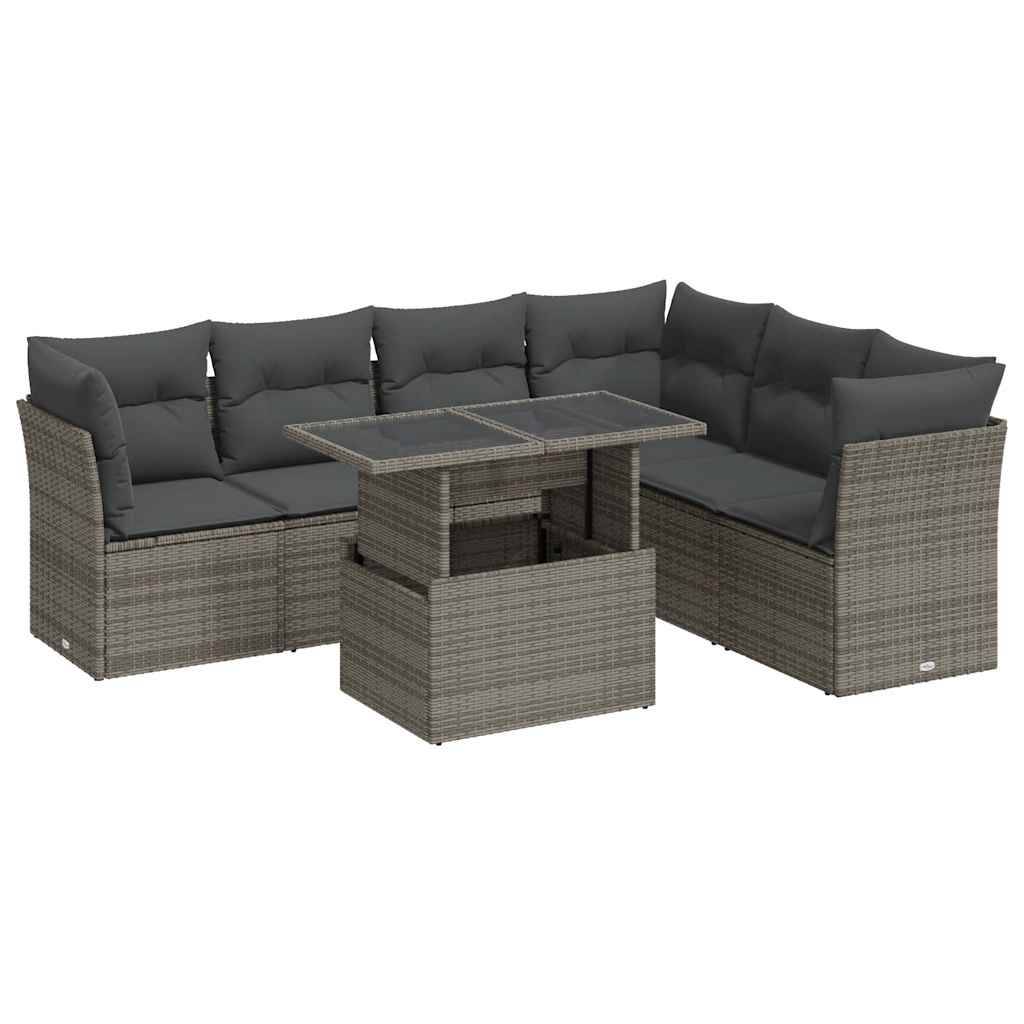 vidaXL 7-tlg. Garten-Sofagarnitur mit Kissen Grau Poly Rattan