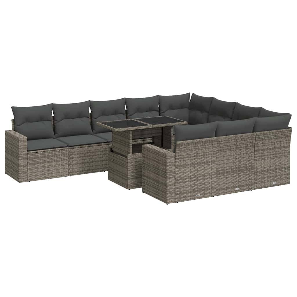 vidaXL 11-tlg. Garten-Sofagarnitur mit Kissen Grau Poly Rattan