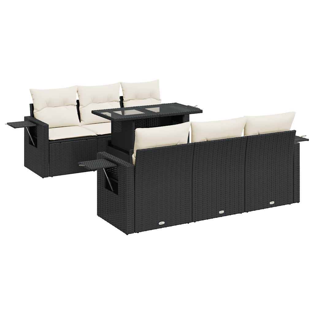 vidaXL 7-tlg. Garten-Sofagarnitur mit Kissen Schwarz Poly Rattan