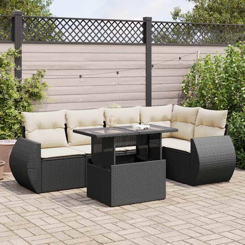 vidaXL 6-tlg. Garten-Sofagarnitur mit Kissen Schwarz Poly Rattan