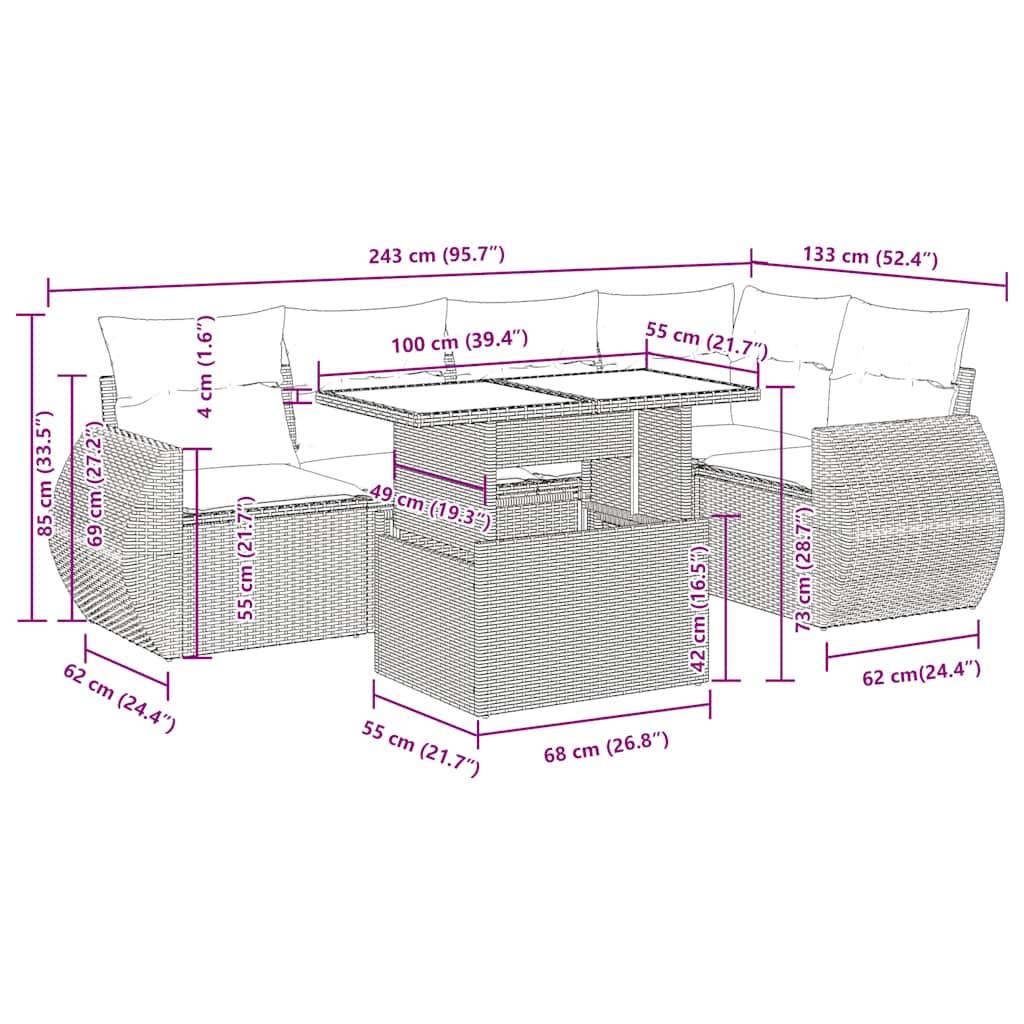 vidaXL 6-tlg. Garten-Sofagarnitur mit Kissen Schwarz Poly Rattan