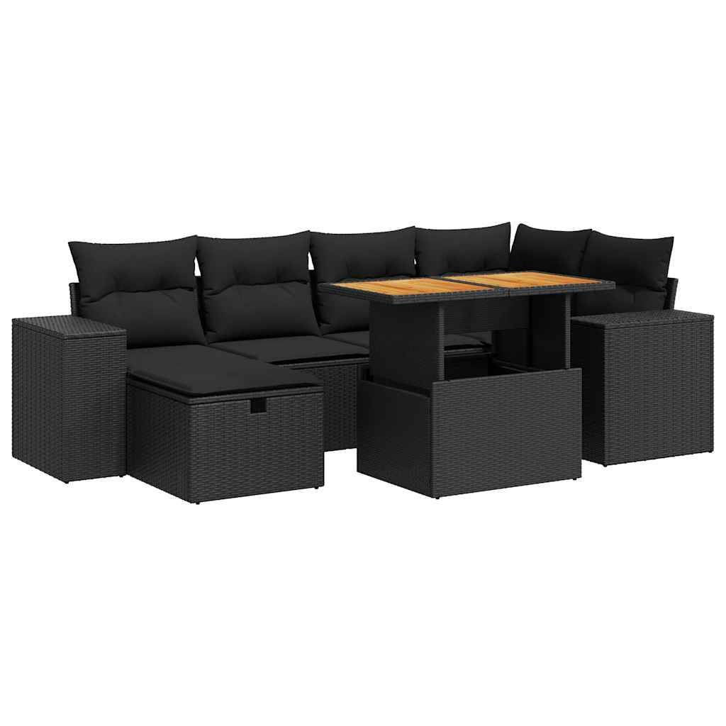 vidaXL 8-tlg. Garten-Sofagarnitur mit Kissen Schwarz Poly Rattan