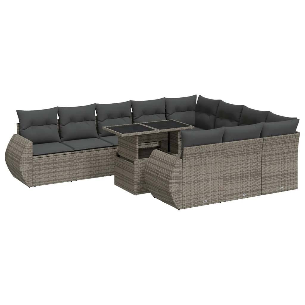 vidaXL 11-tlg. Garten-Sofagarnitur mit Kissen Grau Poly Rattan