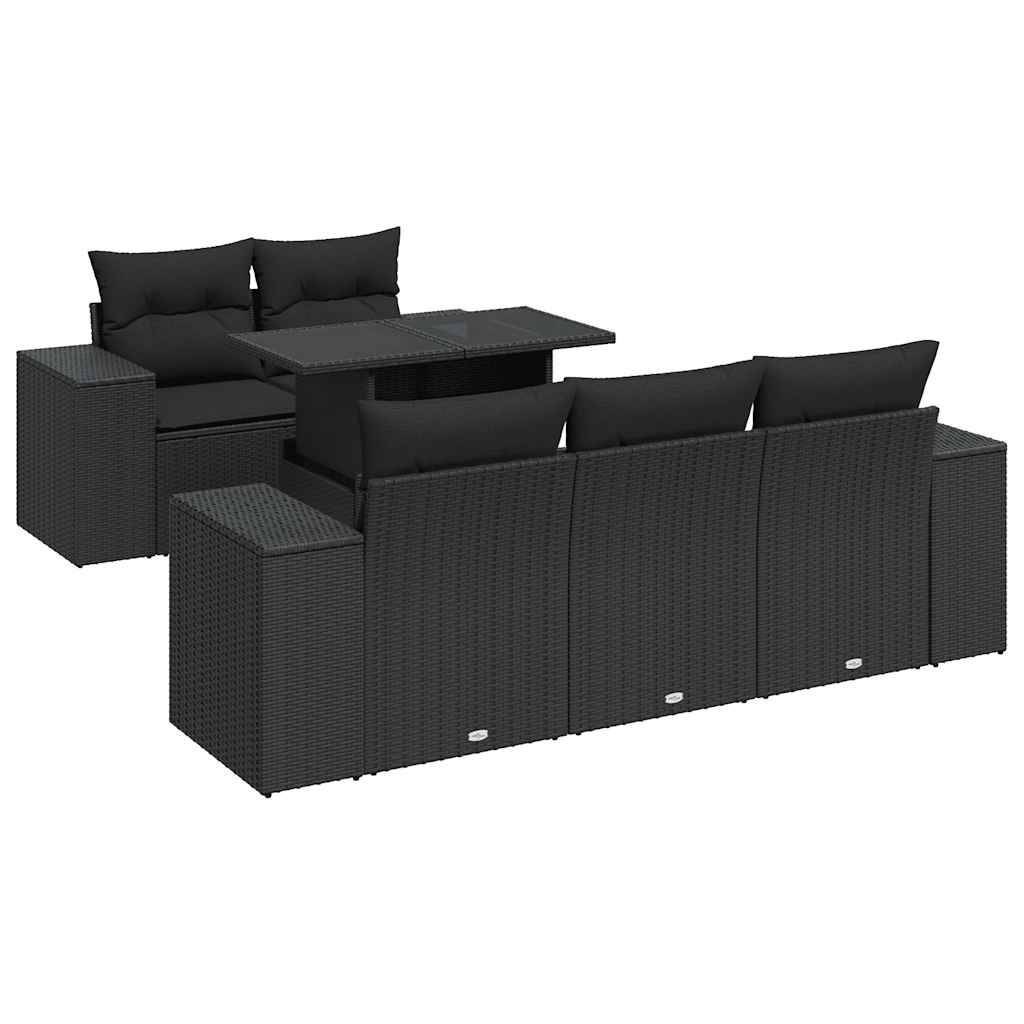 vidaXL 6-tlg. Garten-Sofagarnitur mit Kissen Schwarz Poly Rattan