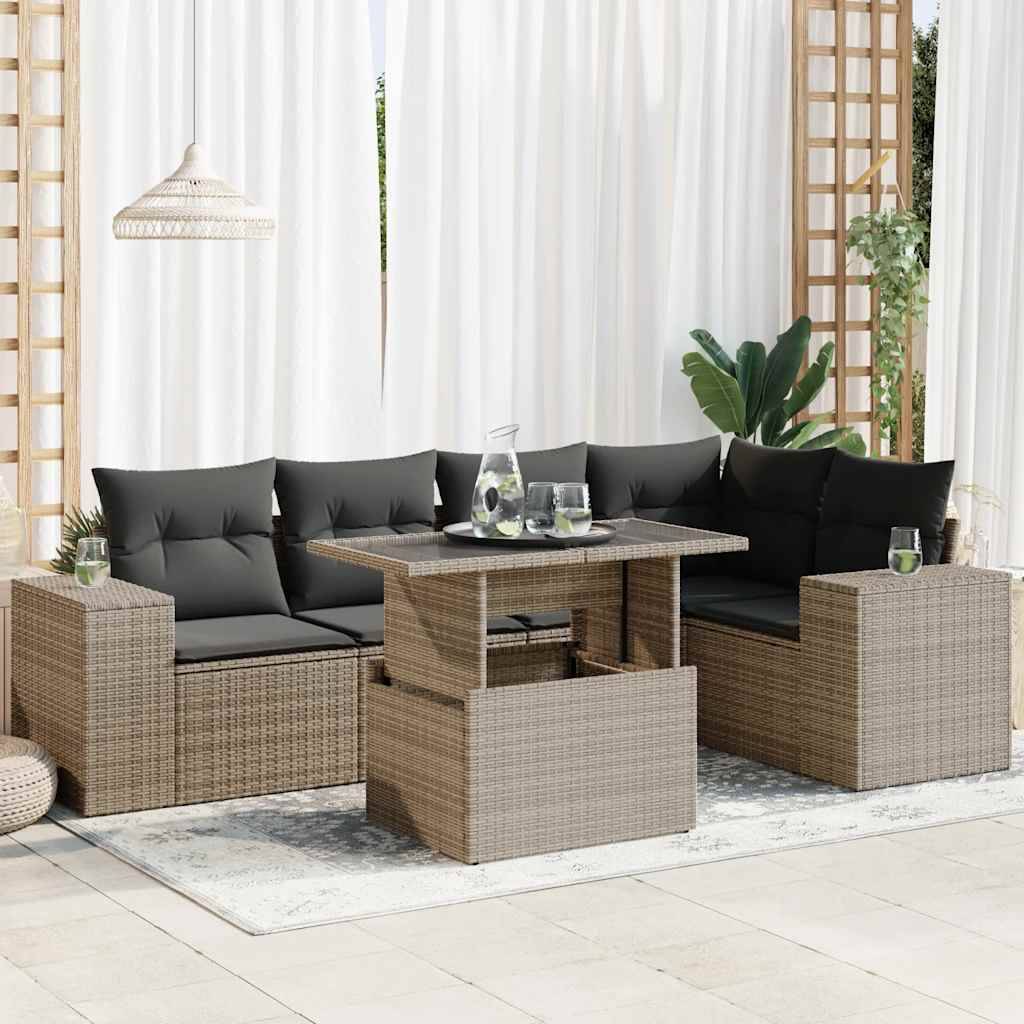 vidaXL 6-tlg. Garten-Sofagarnitur mit Kissen Grau Poly Rattan