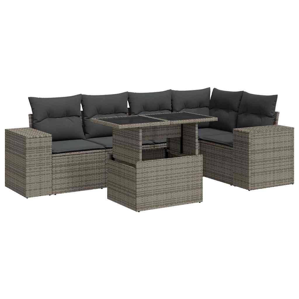 vidaXL 6-tlg. Garten-Sofagarnitur mit Kissen Grau Poly Rattan