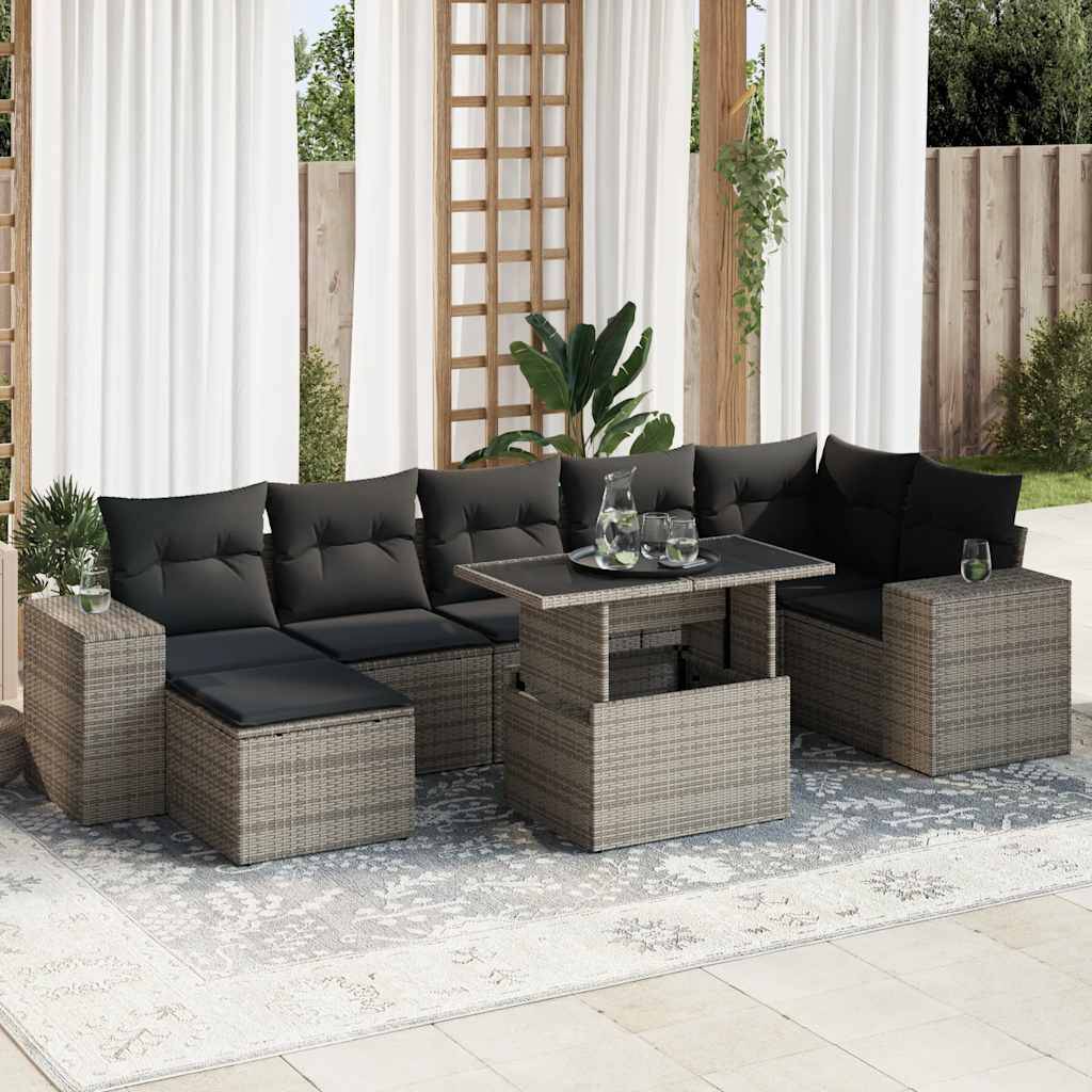 vidaXL 8-tlg. Garten-Sofagarnitur mit Kissen Grau Poly Rattan