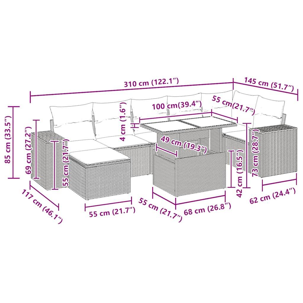 vidaXL 8-tlg. Garten-Sofagarnitur mit Kissen Grau Poly Rattan