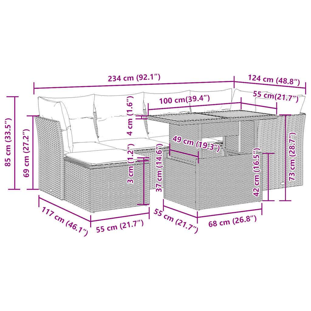 vidaXL 7-tlg. Garten-Sofagarnitur mit Kissen Beige Poly Rattan