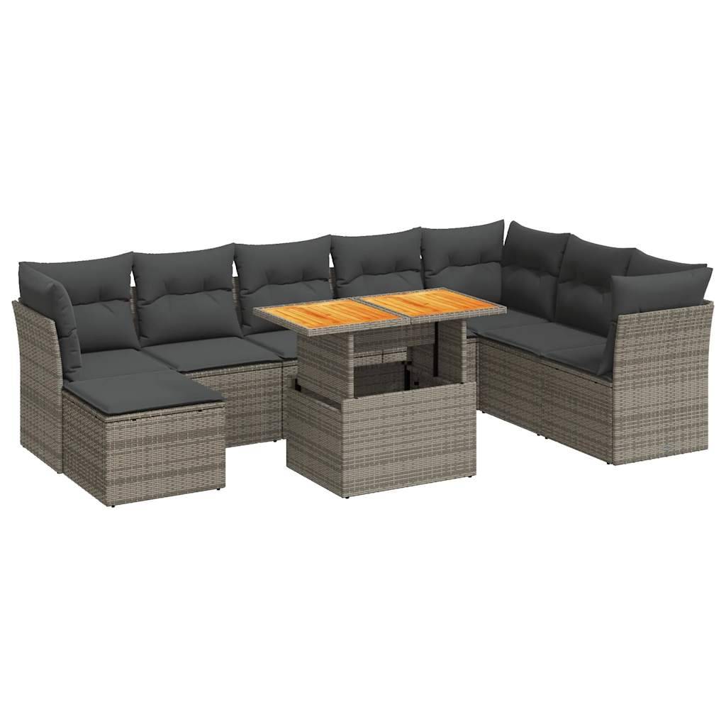 vidaXL 9-tlg. Garten-Sofagarnitur mit Kissen Grau Poly Rattan