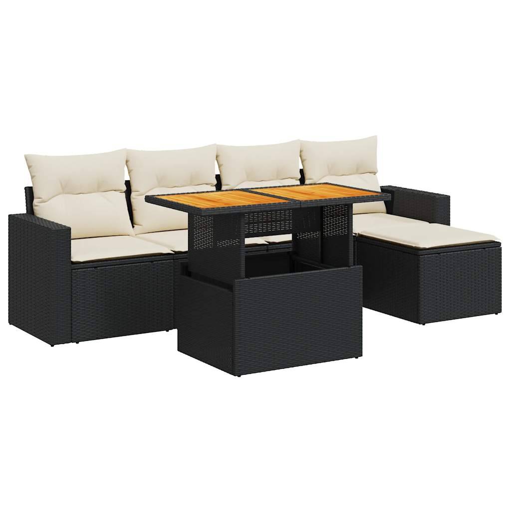 vidaXL 6-tlg. Garten-Sofagarnitur mit Kissen Schwarz Poly Rattan