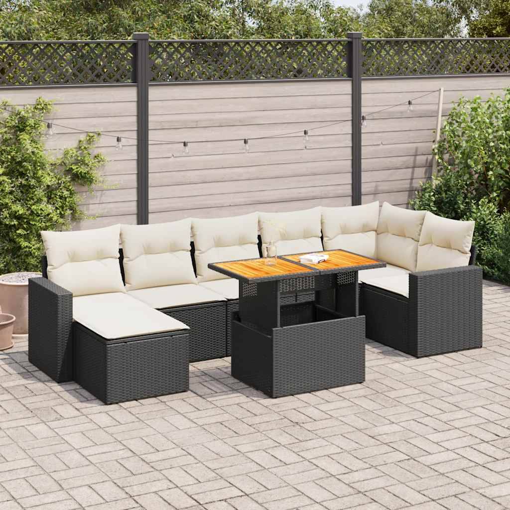 vidaXL 8-tlg. Garten-Sofagarnitur mit Kissen Schwarz Poly Rattan