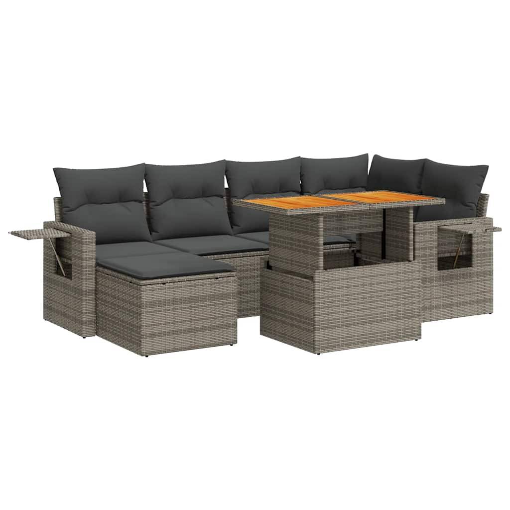 vidaXL 7-tlg. Garten-Sofagarnitur mit Kissen Grau Poly Rattan
