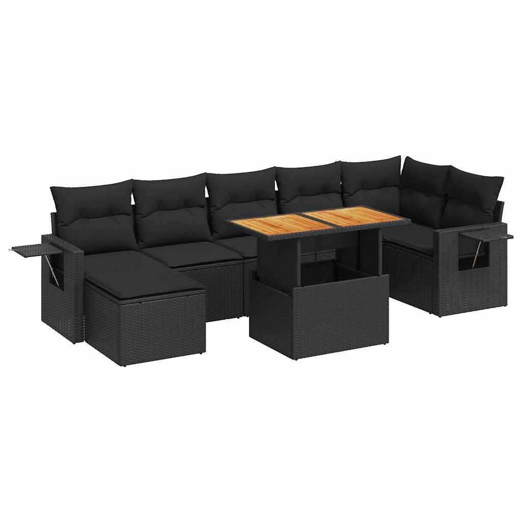 vidaXL 8-tlg. Garten-Sofagarnitur mit Kissen Schwarz Poly Rattan