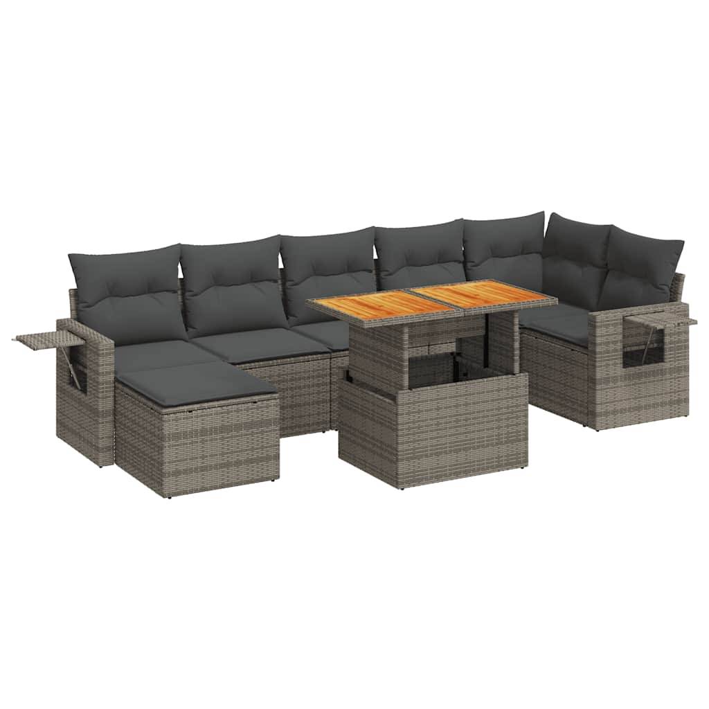 vidaXL 8-tlg. Garten-Sofagarnitur mit Kissen Grau Poly Rattan