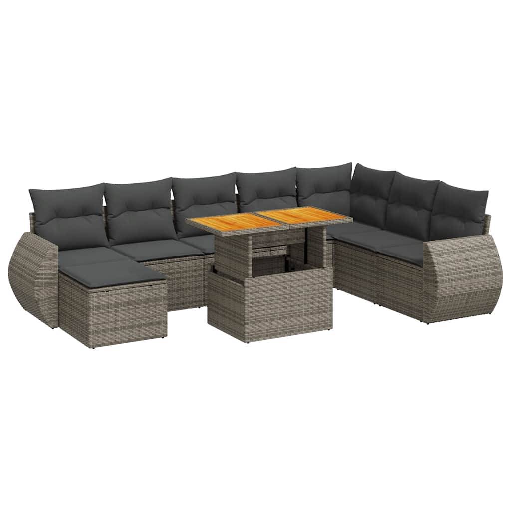 vidaXL 9-tlg. Garten-Sofagarnitur mit Kissen Grau Poly Rattan
