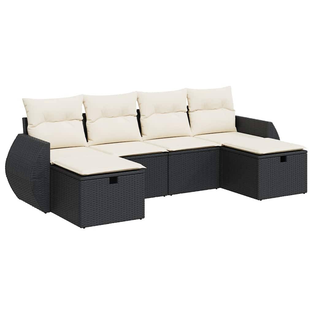 vidaXL 6-tlg. Garten-Sofagarnitur mit Kissen Schwarz Poly Rattan