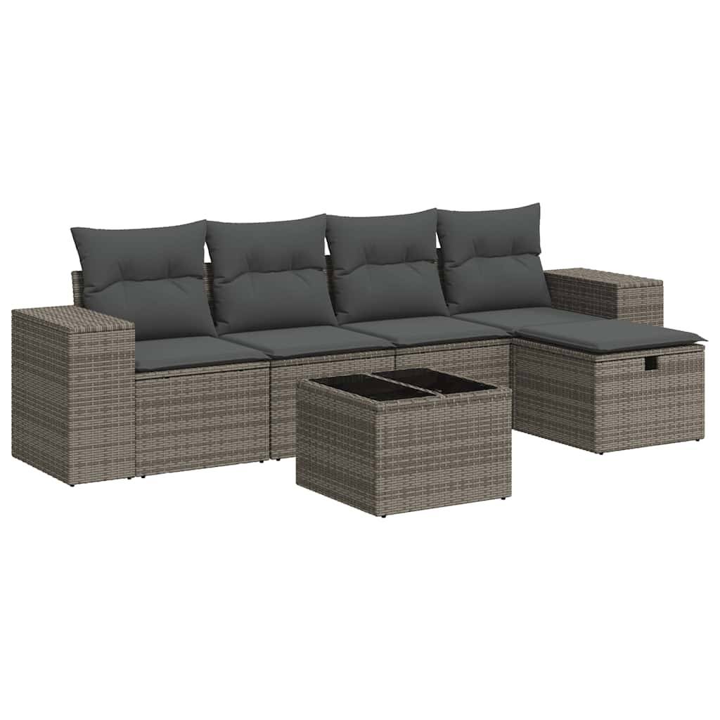 vidaXL 6-tlg. Garten-Sofagarnitur mit Kissen Grau Poly Rattan