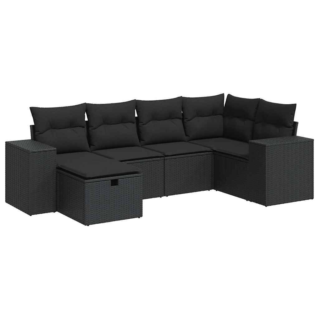 vidaXL 6-tlg. Garten-Sofagarnitur mit Kissen Schwarz Poly Rattan