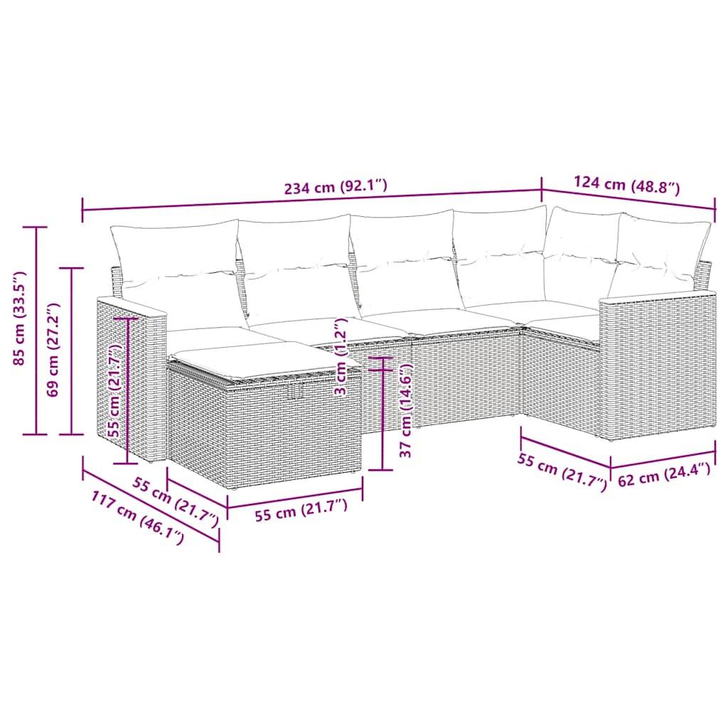 vidaXL 6-tlg. Garten-Sofagarnitur mit Kissen Beige Poly Rattan