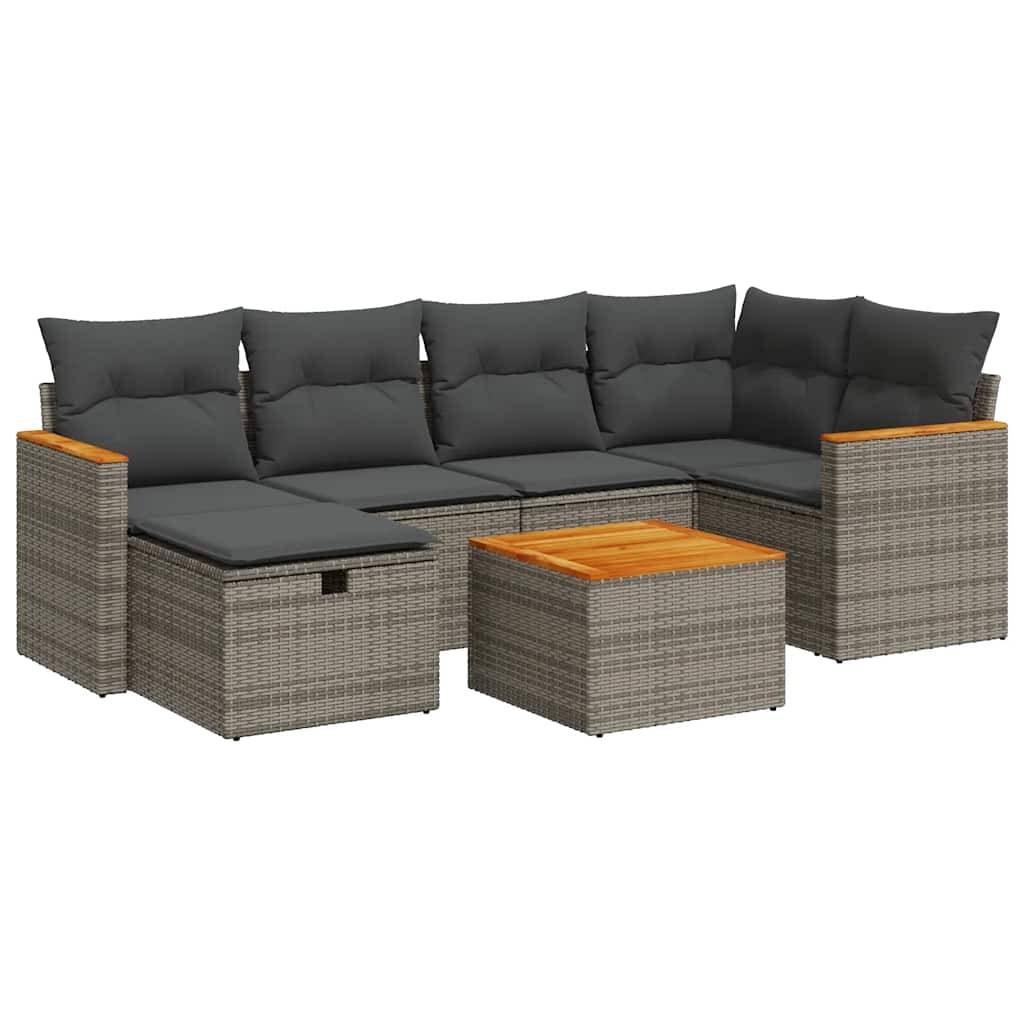 vidaXL 7-tlg. Garten-Sofagarnitur mit Kissen Grau Poly Rattan