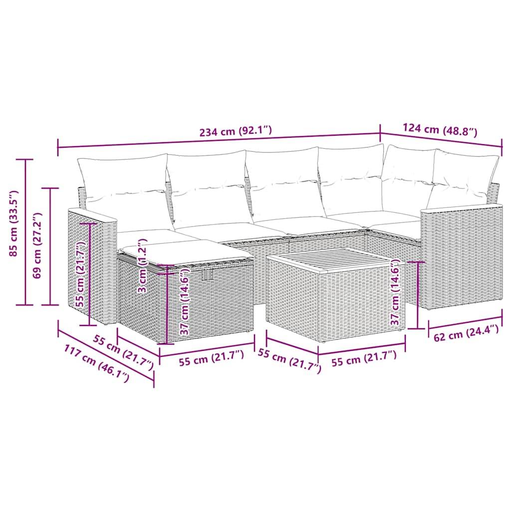vidaXL 7-tlg. Garten-Sofagarnitur mit Kissen Grau Poly Rattan