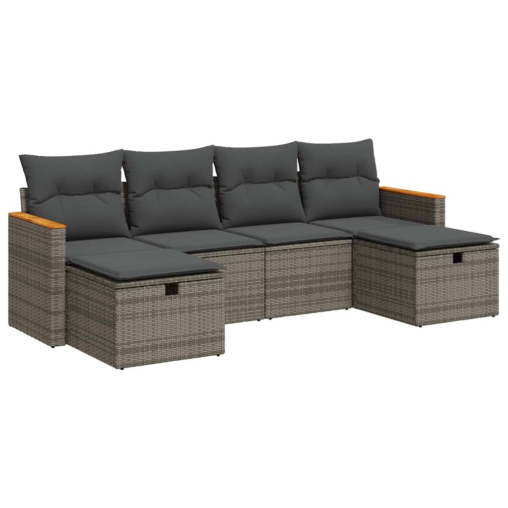 vidaXL 6-tlg. Garten-Sofagarnitur mit Kissen Grau Poly Rattan