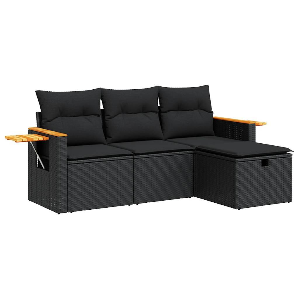vidaXL 4-tlg. Garten-Sofagarnitur mit Kissen Schwarz Poly Rattan