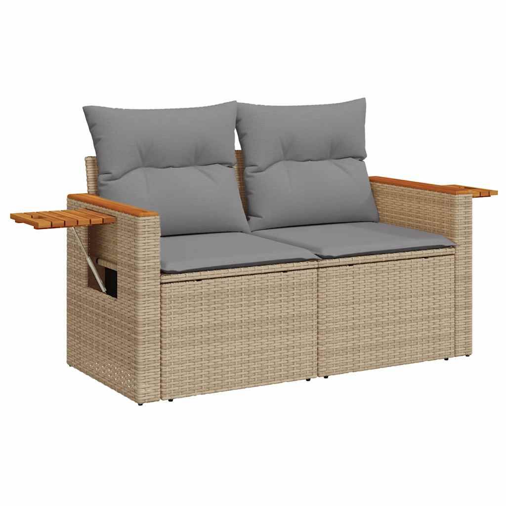 vidaXL 6-tlg. Garten-Sofagarnitur mit Kissen Beige Poly Rattan Akazie