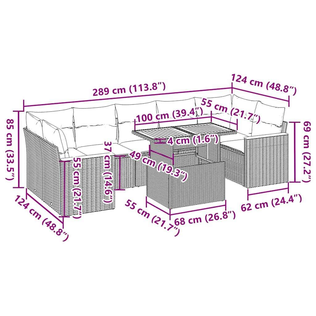 vidaXL 8-tlg. Garten-Sofagarnitur mit Kissen Grau Poly Rattan Akazie