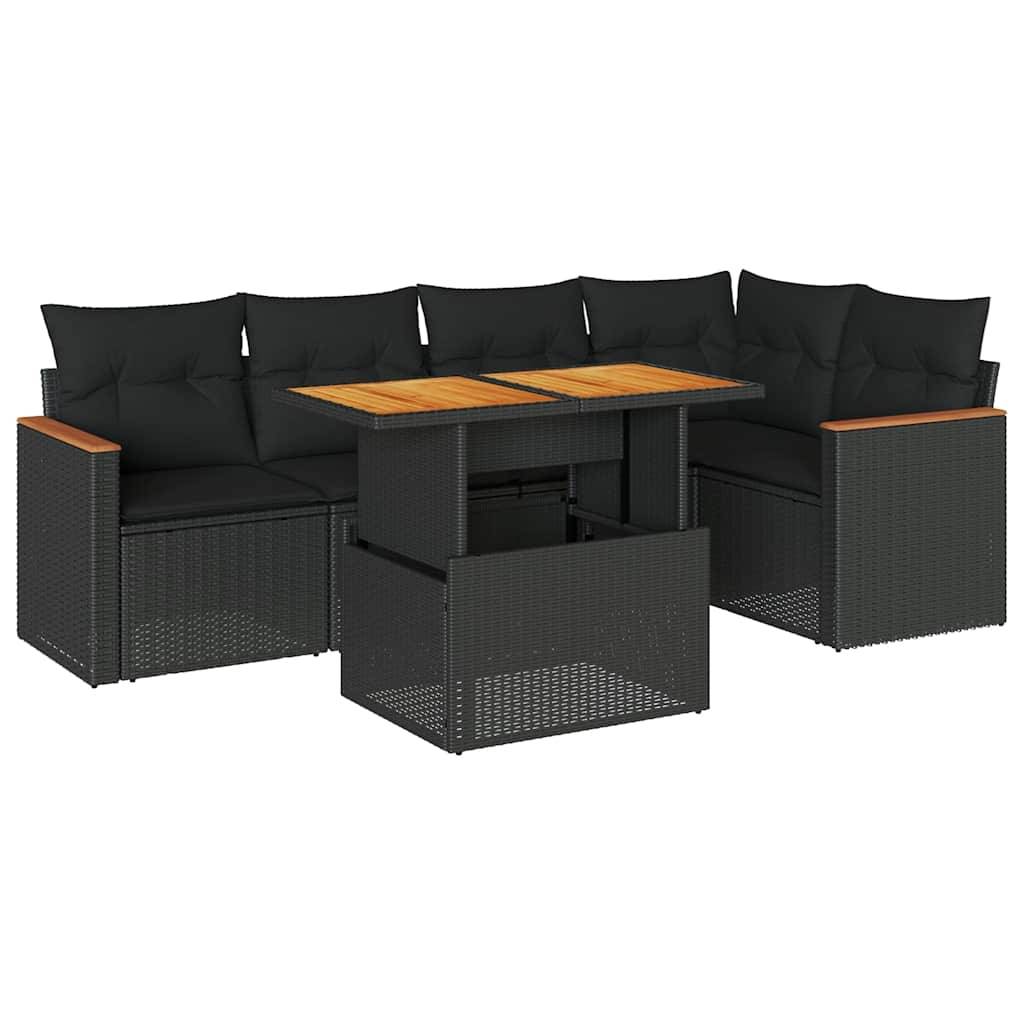 vidaXL 6-tlg. Garten-Sofagarnitur mit Kissen Schwarz Poly Rattan